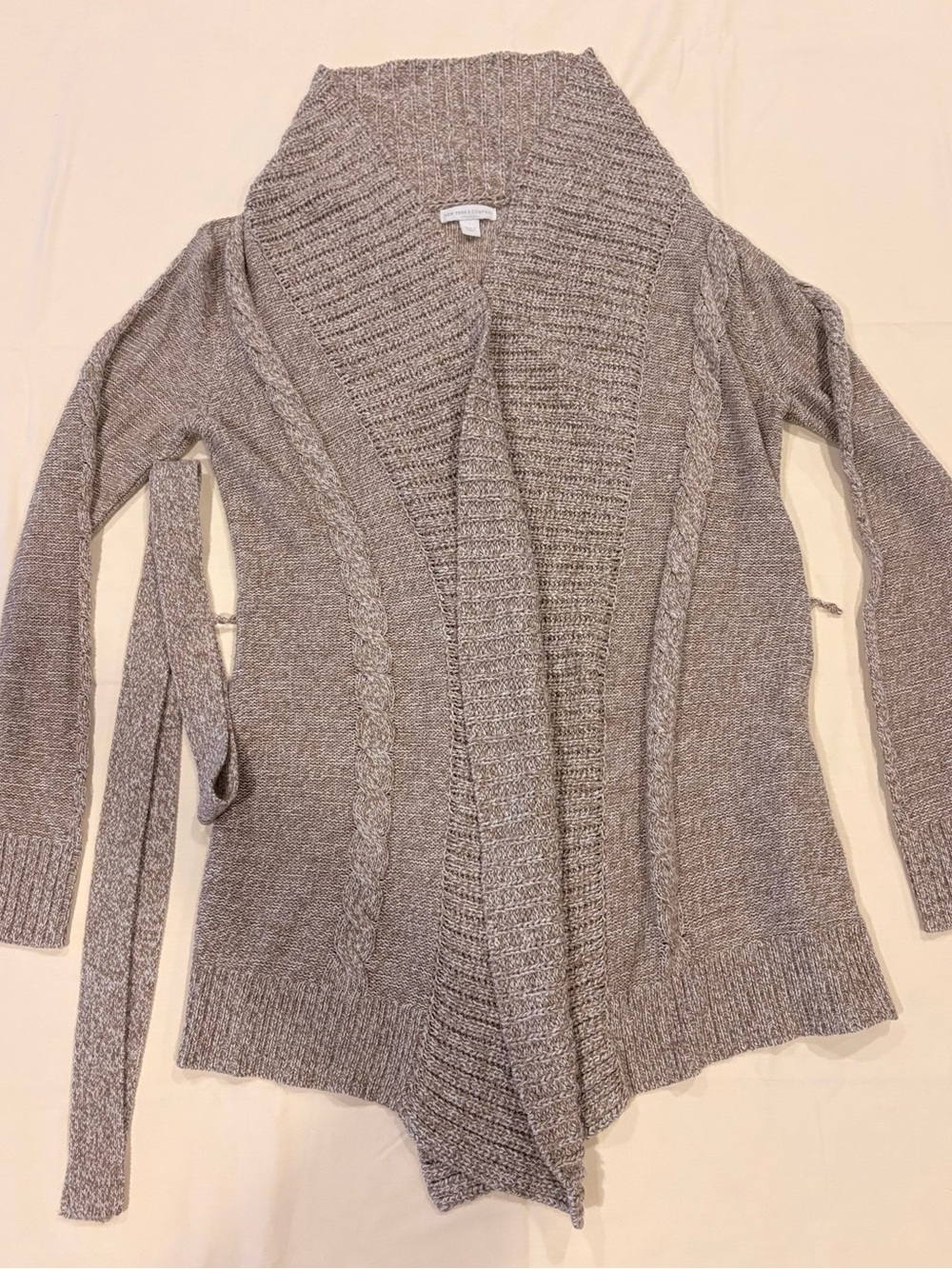New York & Company Taupe Shawl Collar Open-Front Cardigan